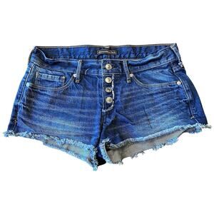 Abercrombie & Fitch Mid Rise Mom Short 26 Cutoff Dark Denim Jean Button Fly